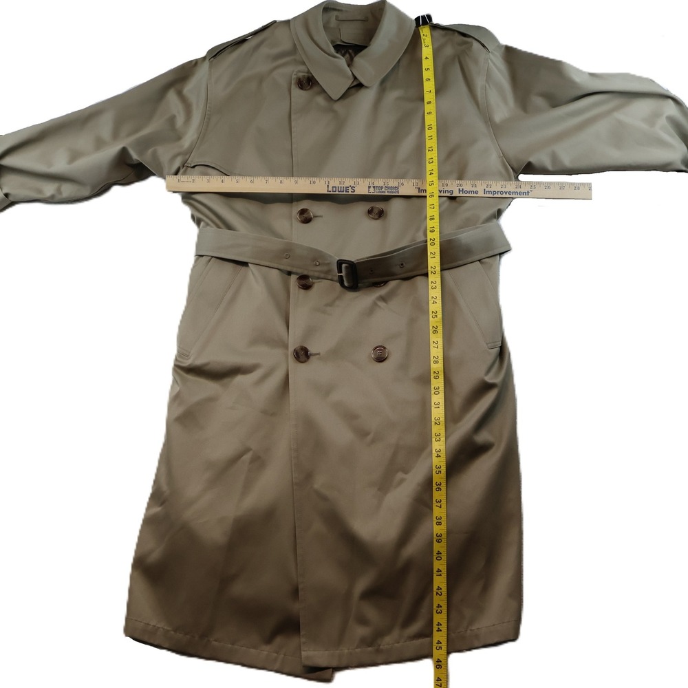 London Fog Mens 40 Short Trench Coat Tan Khaki Thinsulate Liner Belted USA Vtg - Picture 2 of 11